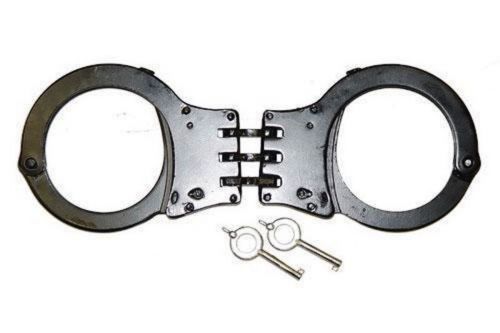 HEAVY DUTY BLACK HINGED POLICE SECURITY HANDCUFFS &amp; KEYS double lock