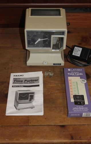 Amano tcx-11 time partner electronic clock inclds keys guide ink &amp; punch cards for sale
