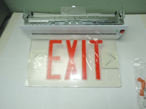 Red led emergency exit light sign recessed edge lit battery backup white single for sale