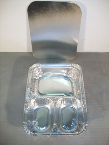 THREE COMPARTMENT FOIL FOOD TRAY W/BOARD LID (8 1/2&#034; X 6 3/8&#034; X 1 1/2&#034;) 250/CASE