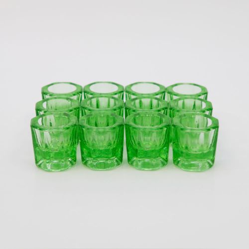 GLASS DAPPEN DISH GREEN ACRYLIC HOLDER CONTAINER DENTAL COSMETOLOGY ART 12/PCS