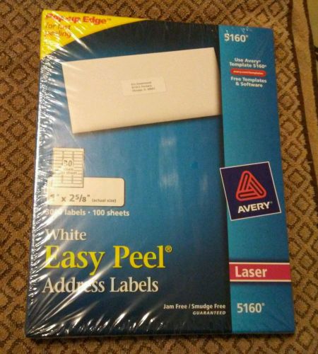 Avery Easy Peel Laser Address Labels 1 x 2 5/8 White 3000/Box 5160
