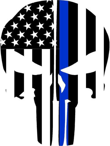 PUNISHER SKULL REFLECTIVE FIRE HELMET DECALS FIRE HELMET STICKER - BLUE LINE