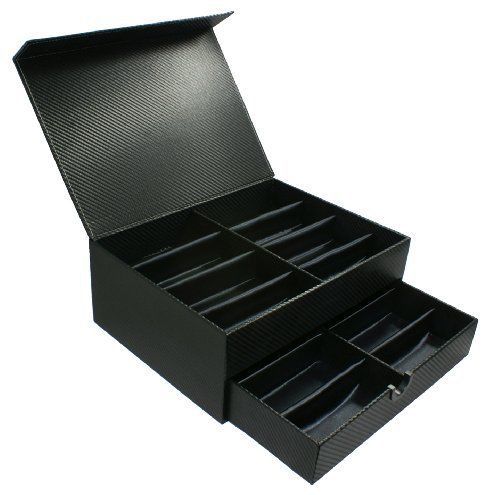 Edge I-Wear Sunglasses Jewelry Watch Display Box, Carbon Fiber Design-Holds 16,