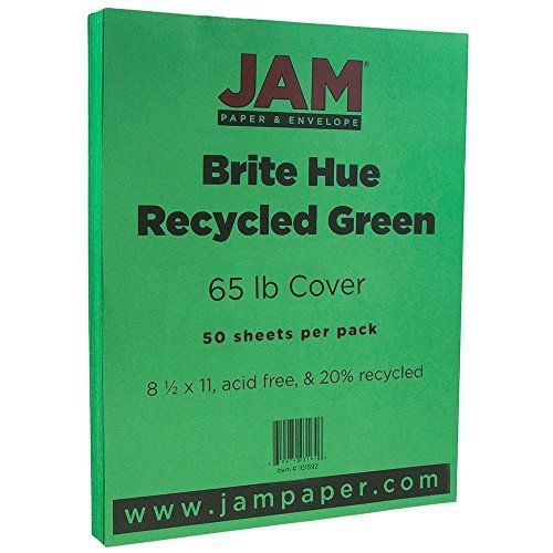 JAM Paper® 8 1/2 x 11 Cover Cardstock - Recycled 65 lb Brite Hue Green - 50