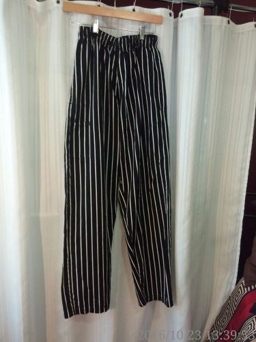Striped Black White Chef Pants Cargo style Elastic Waist Sz M