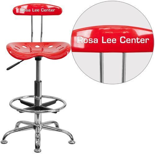 Personalized Vibrant Red and Chrome Drafting Stool with Tractor Seat FLALF215RED