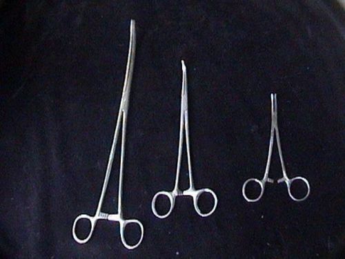 Lot of 3 locking hemostats / forceps 12 &#034;, 7 3/4 &#034; and 5 &#034; stainless steel