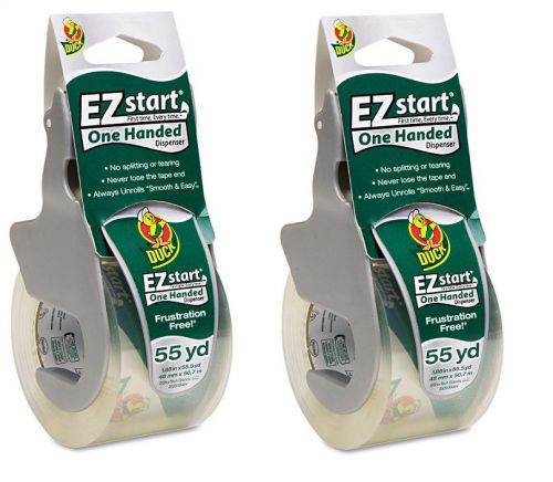 (2) EZ Start One-Handed Clear Duck Tape &amp; Dispensers ~ New ~ Free Shipping