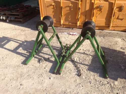 Pair of Used McElroy Heavy Duty Pipe Support Stands Poly Roller Chain Adjusted