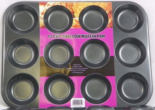 Nonstick 12 cup shallow muffin Top Baking pan Heavy Duty cupcake Brownie sheet