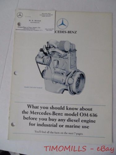 c.1979 Mercedes Benz Model OM636 Diesel Engine Catalog Brochure Vintage Original