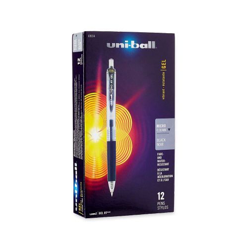 Uni-Ball Gel Retractable Pen, Micro Point, Black Ink, 12-Count