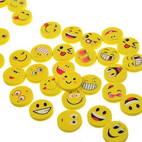 BCP 50pcs Yellow Color Round Funny Face Erasers