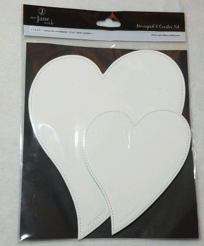 See Jane Work Heart mousepad &amp; coaster set, white