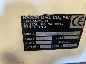 Ranar Mfg. Pad Print Dryer