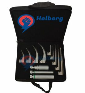 ENGLISH PROFILE FIBEROPTIC MAC/MILLER LARYNGOSCOPE SET - 9 BLADES, 3 HANDLES