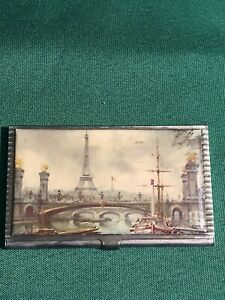 Vintage business card holder Embossed French Scene