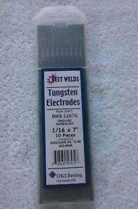 Brand New Tungston Electrodes 1/16 x 7&#034; Pure EWP, BWS 1167G, Made By Best Welds
