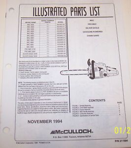 McCULLOCH CHAIN SAW; MAC, PRO MAC, SILVER EAGLE OEM ILLUSTRATED PARTS LIST