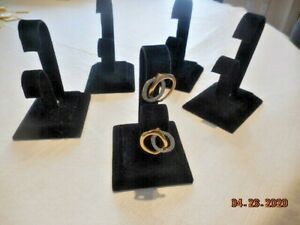 FIVE EARRING DISPLAY STAND LOT, 4 1/4&#034; H, BLACK VELVET WITH STURDY WOODEN BASE