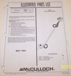 McCULLOCH TITAN 2580 A/V GLE GAS LAWN EDGER OEM ILLUSTRATED PARTS LIST