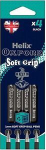 Helix Oxford Soft Grip Ballpoint Pens (x4 Pack Black Ink) with Plastic Free pack