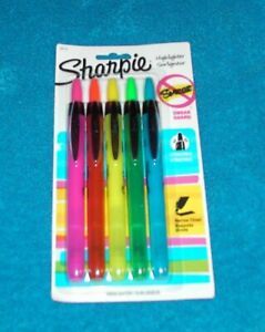 5 SHARPIE HIGHLIGHTER - RETRACTABLE - NARROW CHISEL TIPS