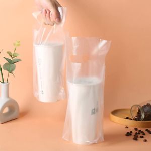 100PCS Clear Handle Drink Drinking Poly Plastic Packaging Bags,Drink Carrier, Fo