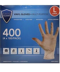 Sani Guard Vinyl Gloves Large (4 Pack of 100), 400 Count
