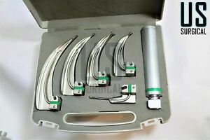 NEW ORIGNAL FIBER OPTIC Laryngoscope Mac Set of 5 BLADE &amp; HANDLES EMT Anesthesia