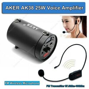 AKER AK38 25W Portable PA Voice Amplifier Booster + FM Wireless Microphone