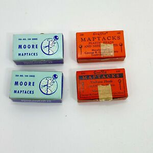 2 Vintage Graffco Yellow &amp; Blue Maptacks Map Tack 2 Moore White &amp; Red USA