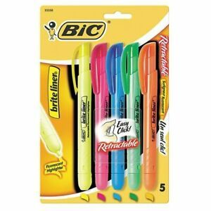 BIC BICBLRP51ASST Retractable Highlighter Set, Assorted Colors PK5