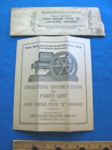 Vintage 1930 JOHN DEERE TYPE “E” STATIONARY ENGINE BROCHURE w/ orig. envelope