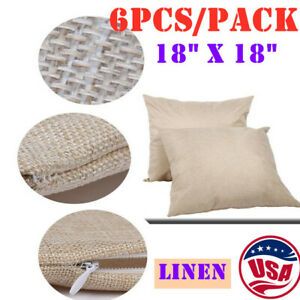 US 6pcs 18&#034;x18&#034; Linen Sublimation Blank Pillow Case Cushion Cover Transfer Print