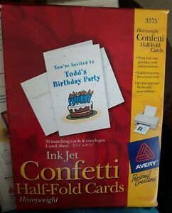 Avery 3375 Ink Jet Confetti Half-Fold Cards &amp; Envelopes Preowned 14 cards 17 env