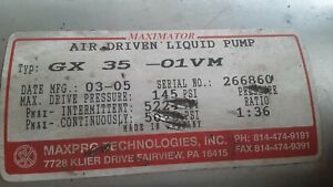 maximator pump air driven liquid pump rated working pressure 5000 psi