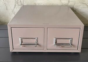 Hunt LIT-NING Stackable Tan Metal 3&#034;x5&#034; 2 Drawer 3000 Index Card File Box