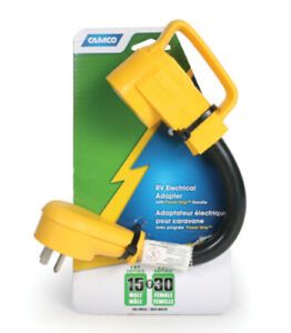 Camco 55163 RV Power Grip Dogbone Adapter, 12&#034;, 125V-1875W, 15A M to 30A F