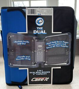 NEW Case it 3” Dual Ring Zipper Binder Carrying Strap With Exterior Pocket Blue