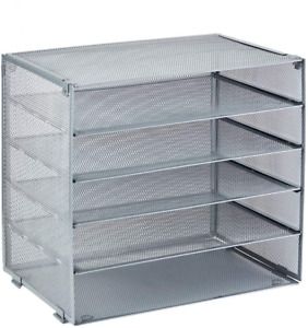 CLATINA 5-Tier Desk File Organizer with Metal Mesh Paper Letter Trays for Home O