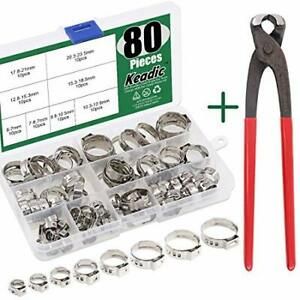 Keadic 80Pcs 1/4&#034;-15/16&#034; 304 Stainless Steel Single Ear Hose Clamps Clips Pex
