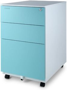 Aurora FC-103BL Fully Assembled Modern Soho Design 3-Drawer Metal Mobile File Ca