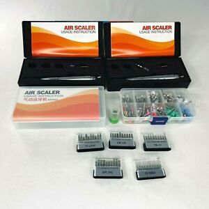 Dental Air Scaler Handpiece Lot of 3 with 4 Tips Diamond Burrs Misc Bits