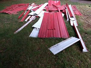 Red Corrugated 11-year-old Metal Tin Roof Scraps, Used Lot