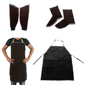Work Apron + Shoes Protector + Protective Sleeves for Safety Welding, Brown