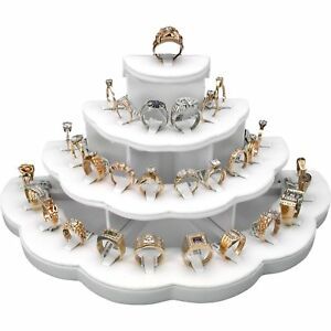 Ring Display White Faux Leather Holds 29 Rings Jewelry