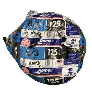 8/3 Romex SIMpull Cable with Ground, Black, 8/3 Awg, 125 ft