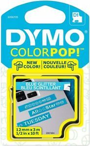 Dymo Color Pop  Labeling Tape White On  Blue Glitter  12mm New In pack 2056735